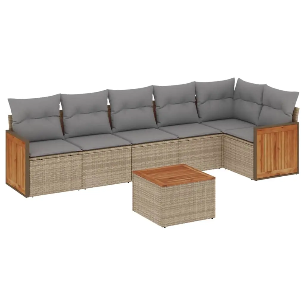 7 Piece Garden Sofa Set with Cushions Beige Poly Rattan 3227676 - Furniture