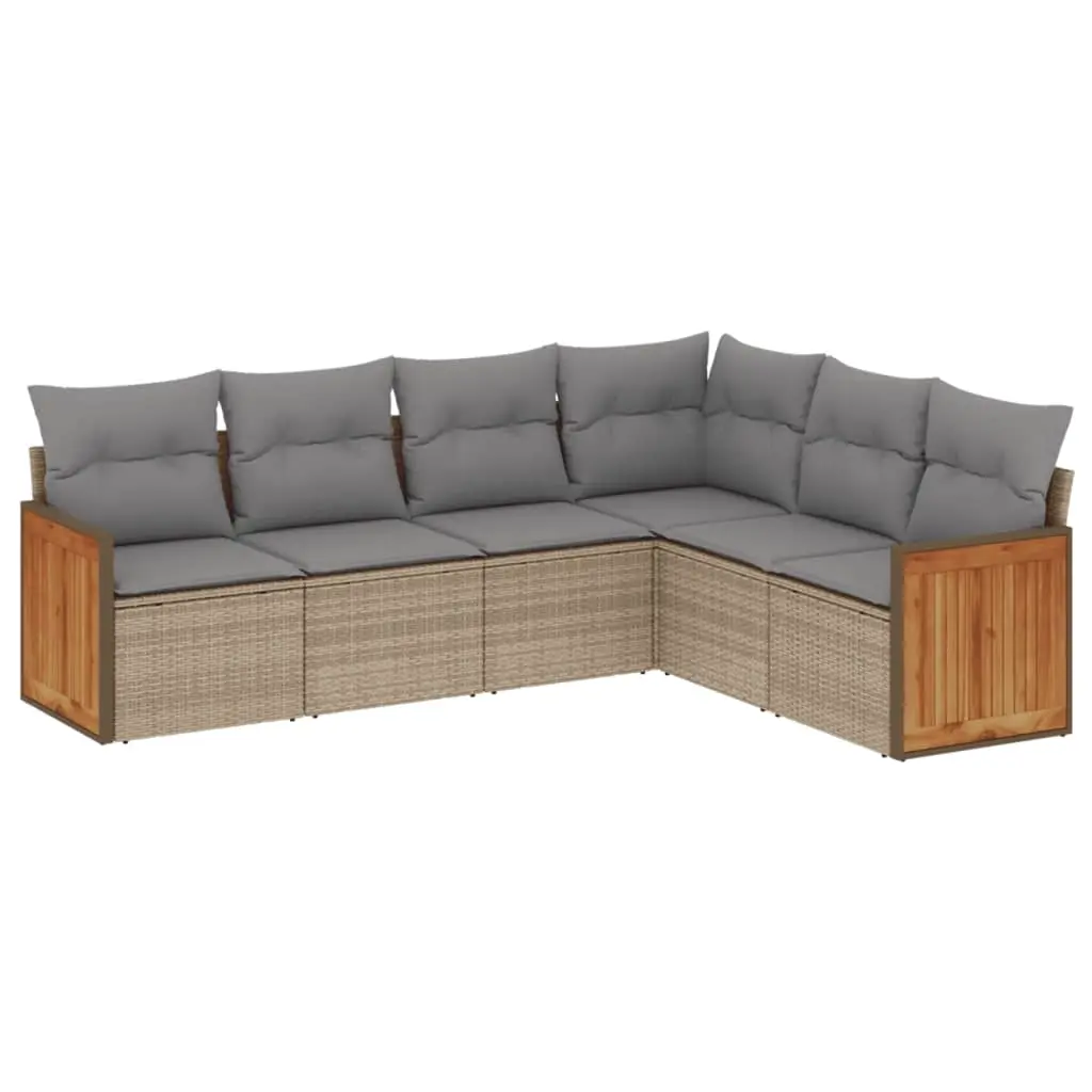 6 Piece Garden Sofa Set with Cushions Beige Poly Rattan 3227683 - Furniture