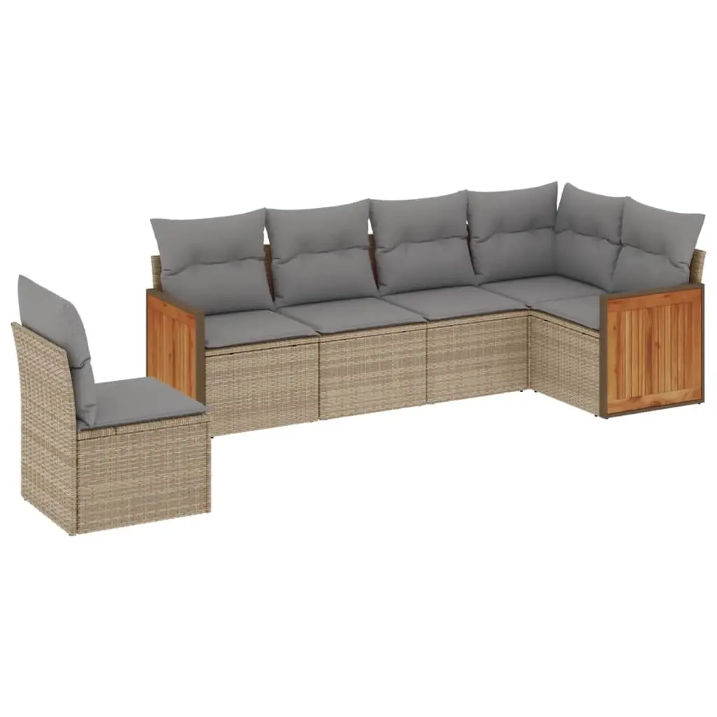 6 Piece Garden Sofa Set with Cushions Beige Poly Rattan 3227697 - Furniture