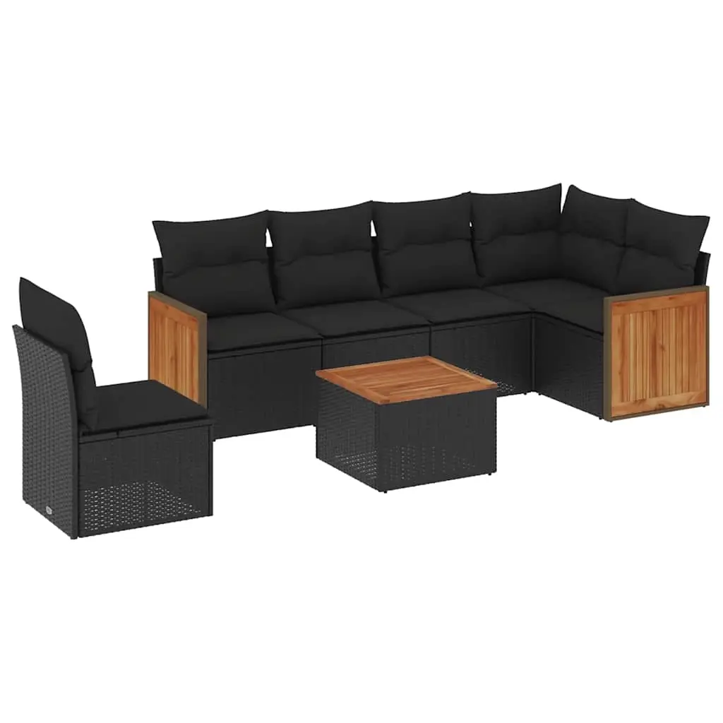 7 Piece Garden Sofa Set with Cushions Black Poly Rattan 3227700 - Furniture