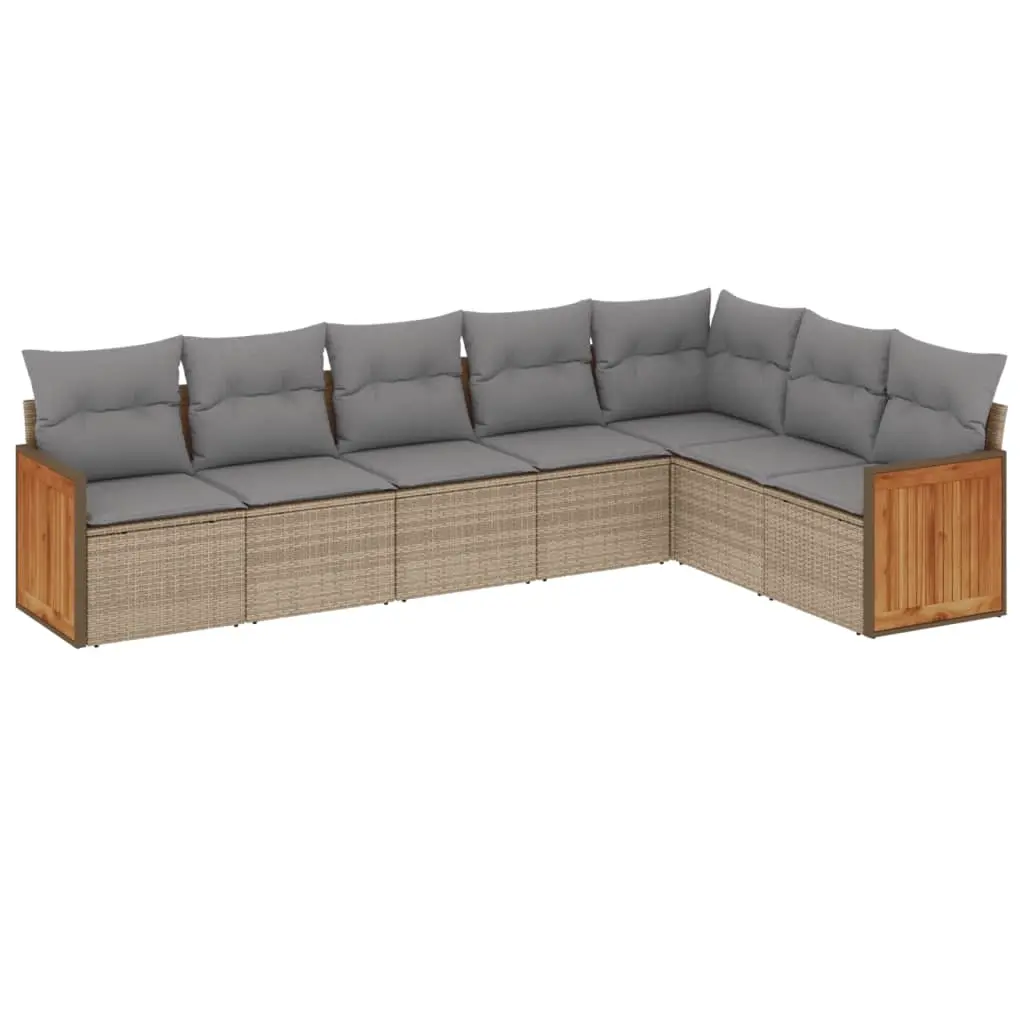 7 Piece Garden Sofa Set with Cushions Beige Poly Rattan 3227711 - Furniture
