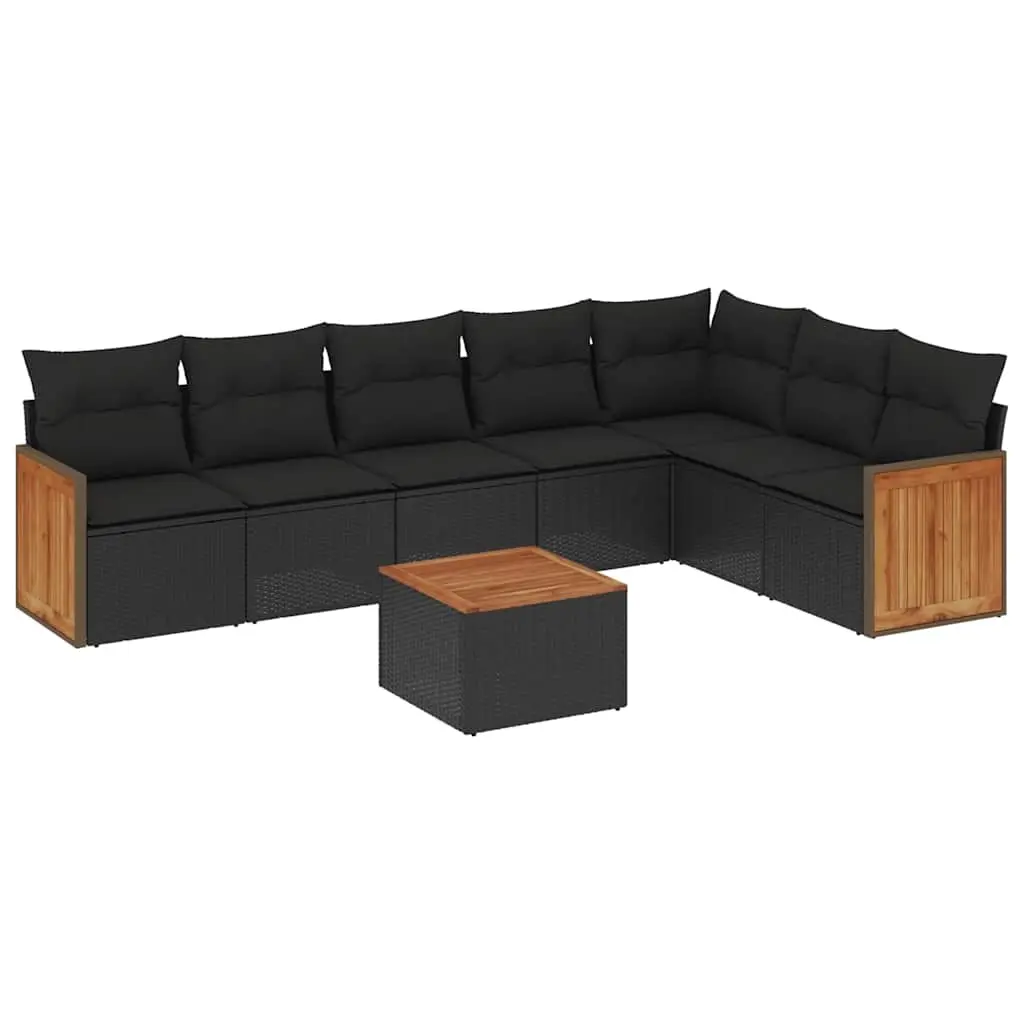 8 Piece Garden Sofa Set with Cushions Black Poly Rattan 3227714 - Furniture