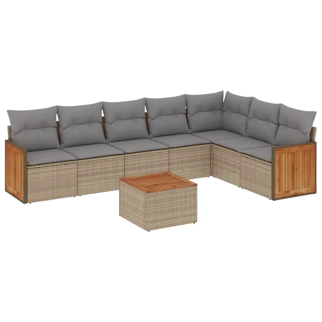 8 Piece Garden Sofa Set with Cushions Beige Poly Rattan 3227718 - Furniture