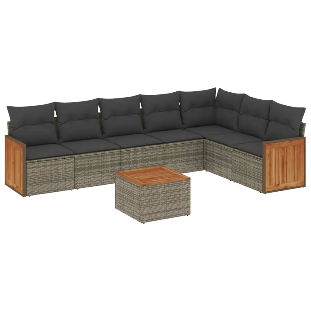 8 Piece Garden Sofa Set with Cushions Grey Poly Rattan 3227719 - Furniture