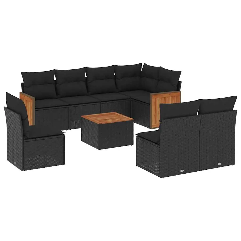 9 Piece Garden Sofa Set with Cushions Black Poly Rattan 3227728 - Furniture