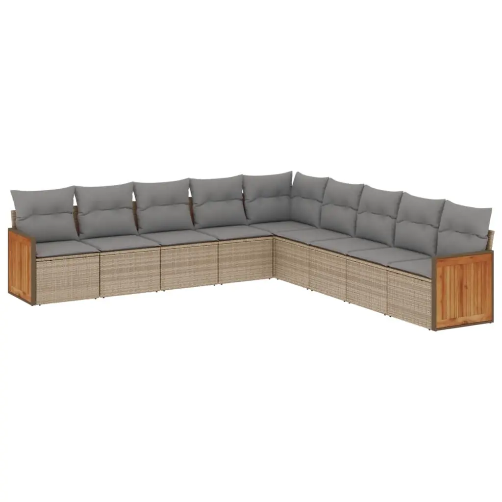 9 Piece Garden Sofa Set with Cushions Beige Poly Rattan 3227739 - Furniture