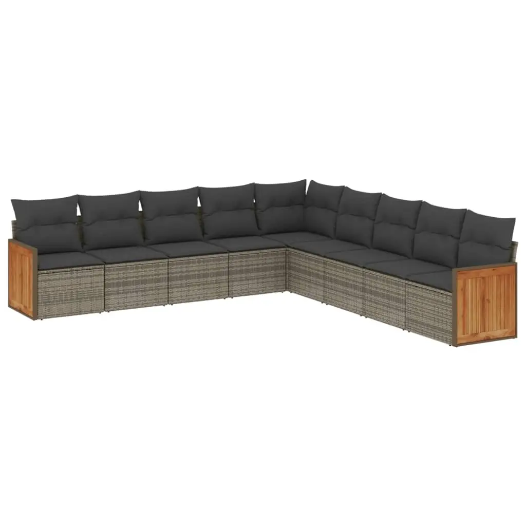 9 Piece Garden Sofa Set with Cushions Grey Poly Rattan 3227740 - Furniture