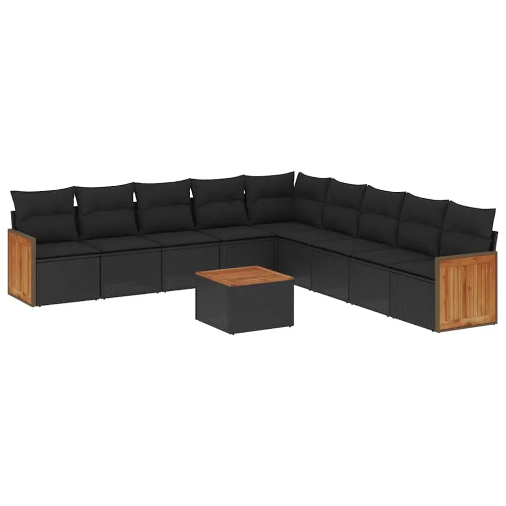 10 Piece Garden Sofa Set with Cushions Black Poly Rattan 3227742 - Furniture