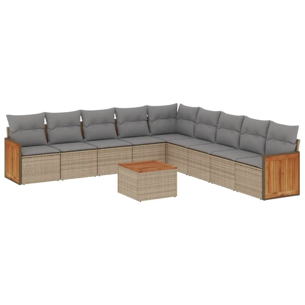 10 Piece Garden Sofa Set with Cushions Beige Poly Rattan 3227746 - Furniture