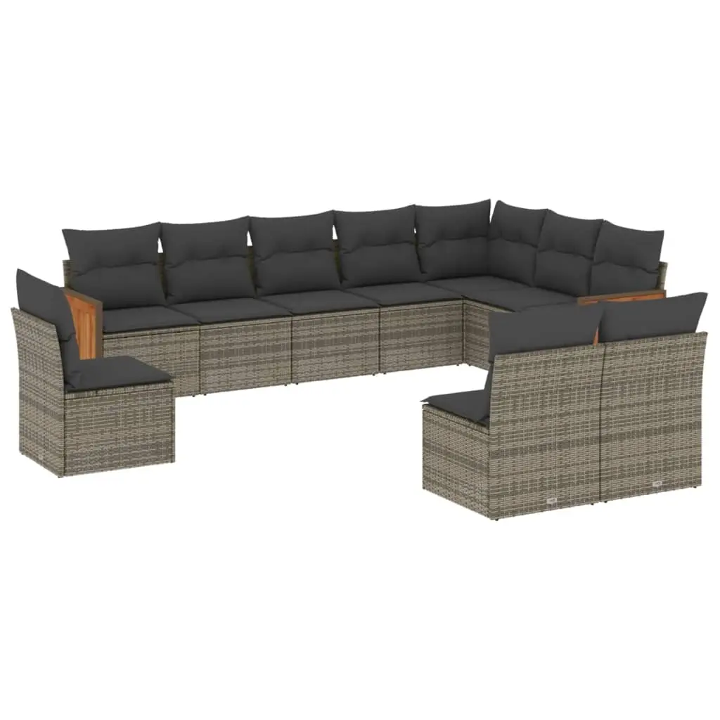 10 Piece Garden Sofa Set with Cushions Grey Poly Rattan 3227754 - Furniture