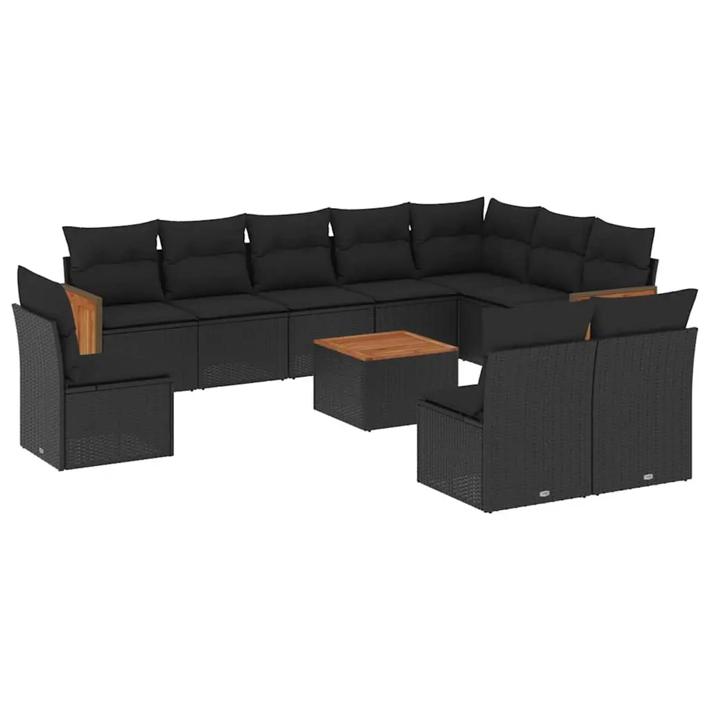 11 Piece Garden Sofa Set with Cushions Black Poly Rattan 3227756 - Furniture