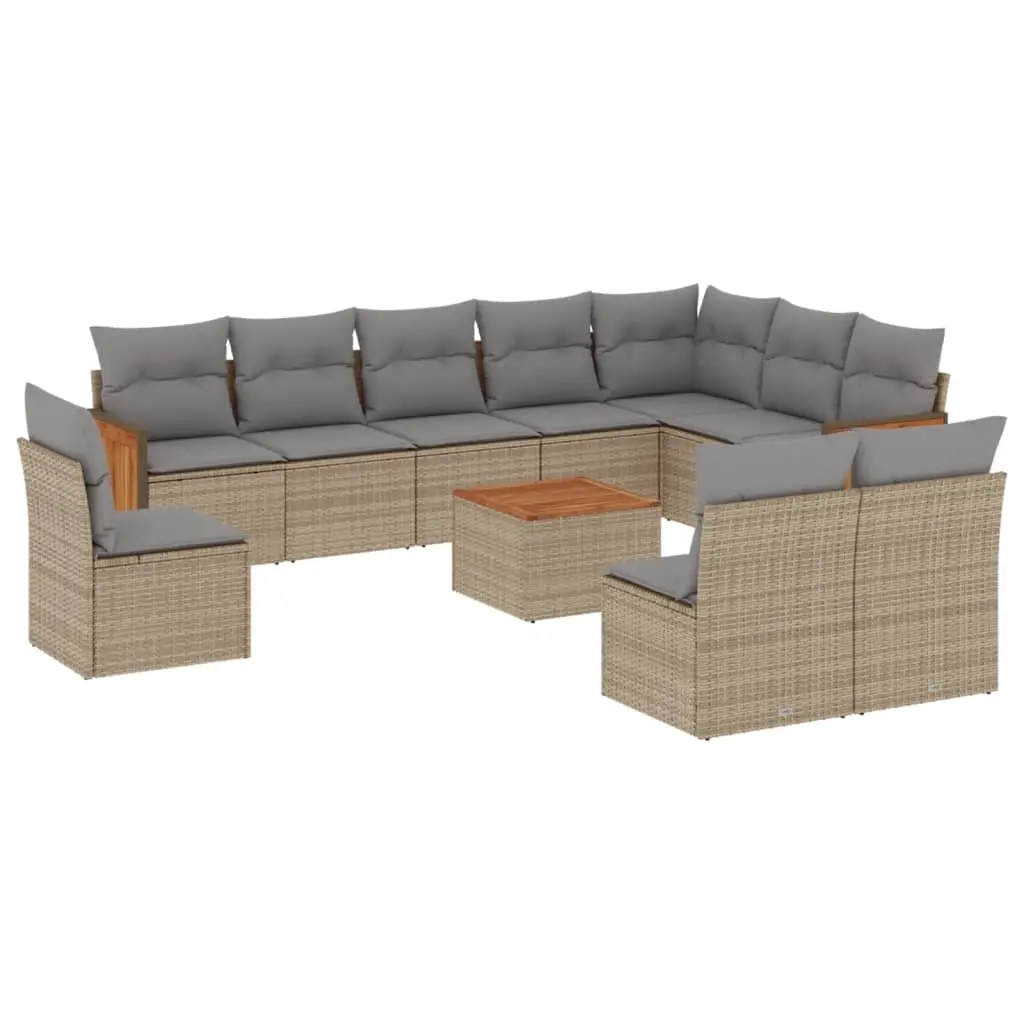11 Piece Garden Sofa Set with Cushions Beige Poly Rattan 3227760 - Furniture