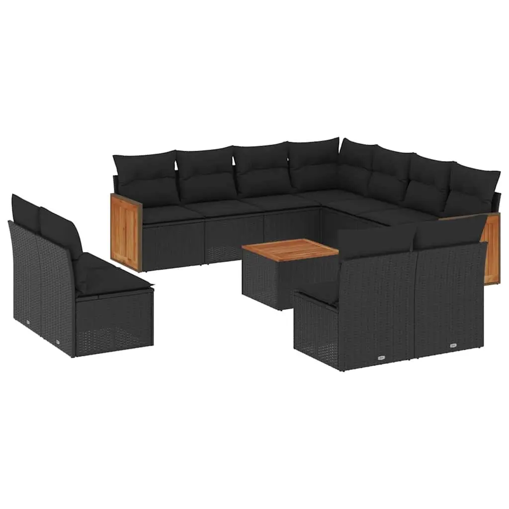 12 Piece Garden Sofa Set with Cushions Black Poly Rattan 3227770 - Furniture
