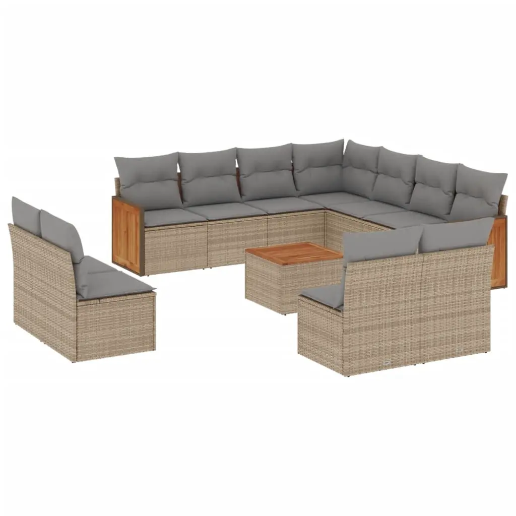 12 Piece Garden Sofa Set with Cushions Beige Poly Rattan 3227774 - Furniture