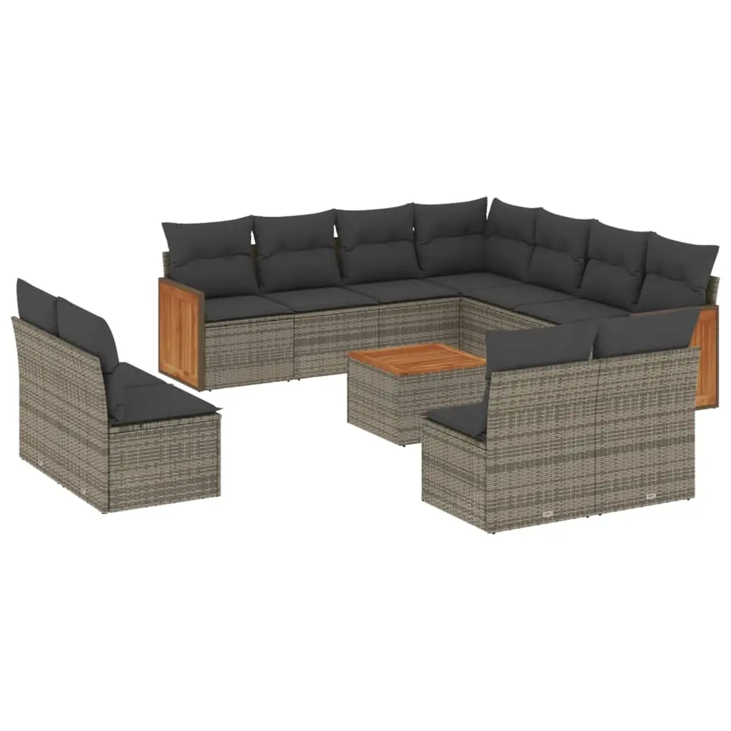 12 Piece Garden Sofa Set with Cushions Grey Poly Rattan 3227775 - Furniture