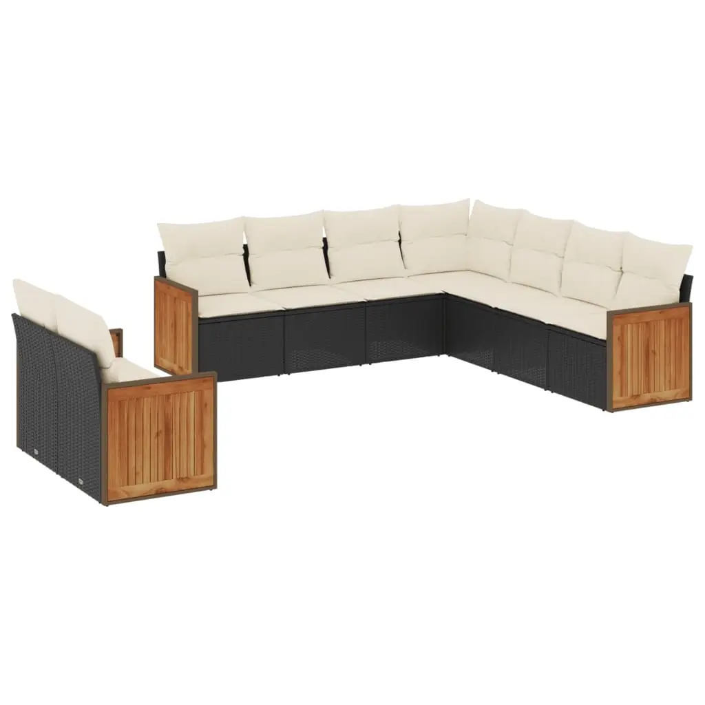 9 Piece Garden Sofa Set with Cushions Black Poly Rattan 3227778 - Furniture