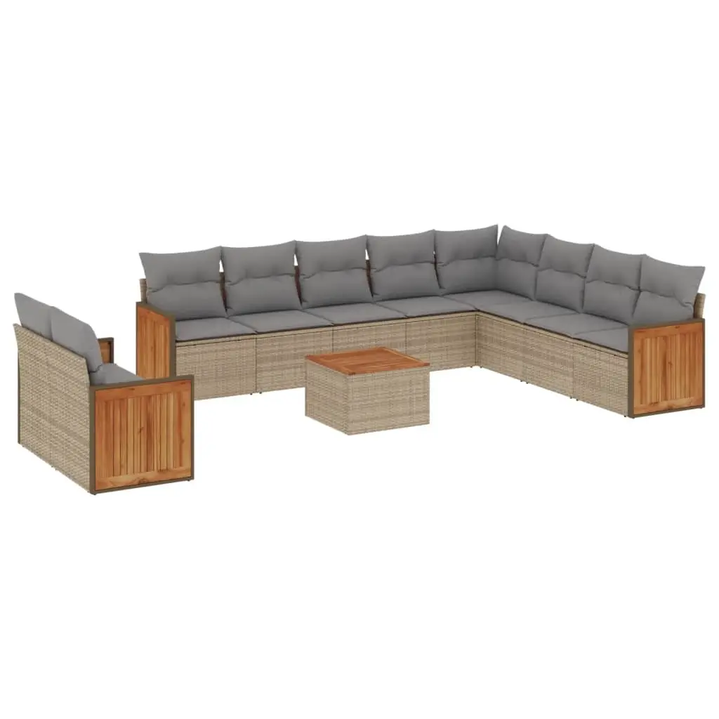 11 Piece Garden Sofa Set with Cushions Beige Poly Rattan 3227802 - Furniture