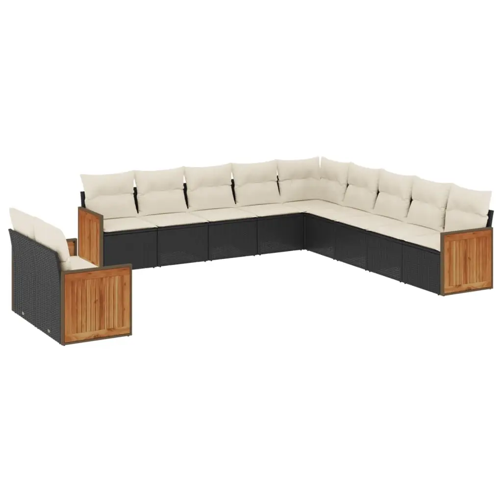 11 Piece Garden Sofa Set with Cushions Black Poly Rattan 3227806 - Furniture