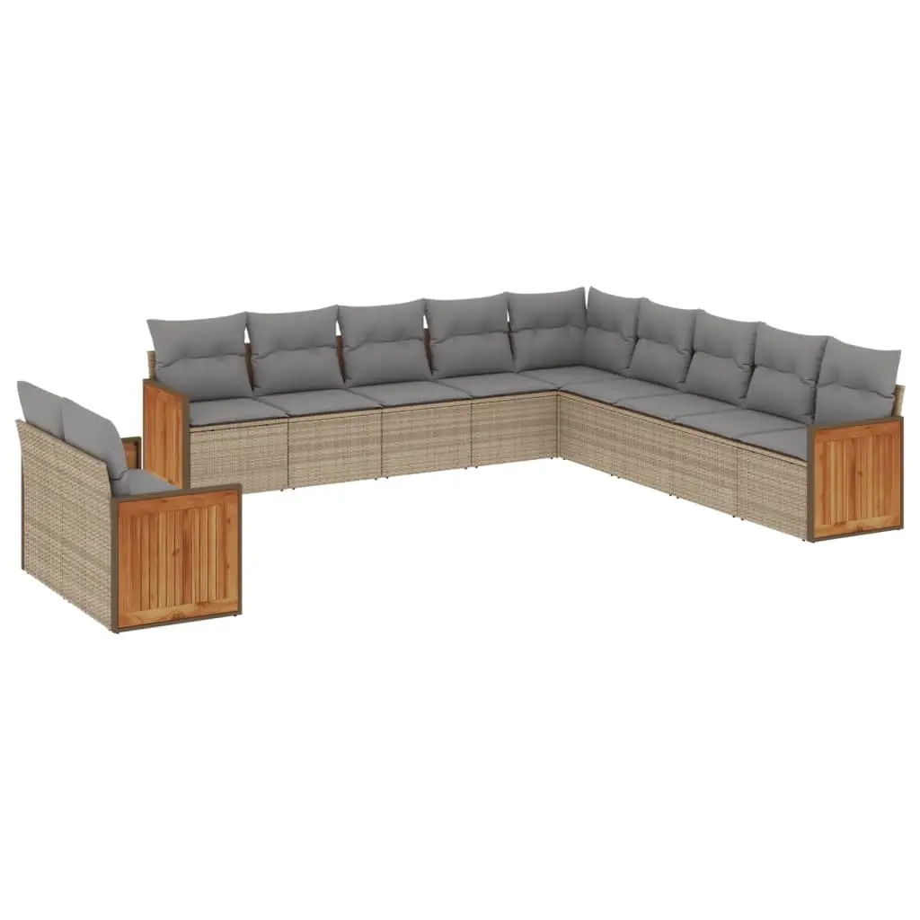 11 Piece Garden Sofa Set with Cushions Beige Poly Rattan 3227809 - Furniture