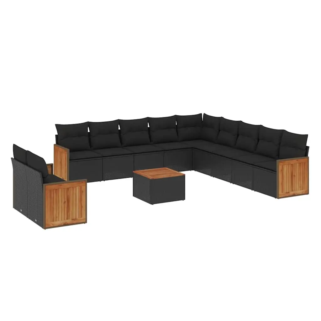 12 Piece Garden Sofa Set with Cushions Black Poly Rattan 3227812 - Furniture