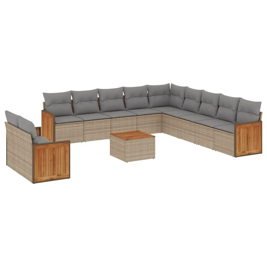 12 Piece Garden Sofa Set with Cushions Beige Poly Rattan 3227816 - Furniture
