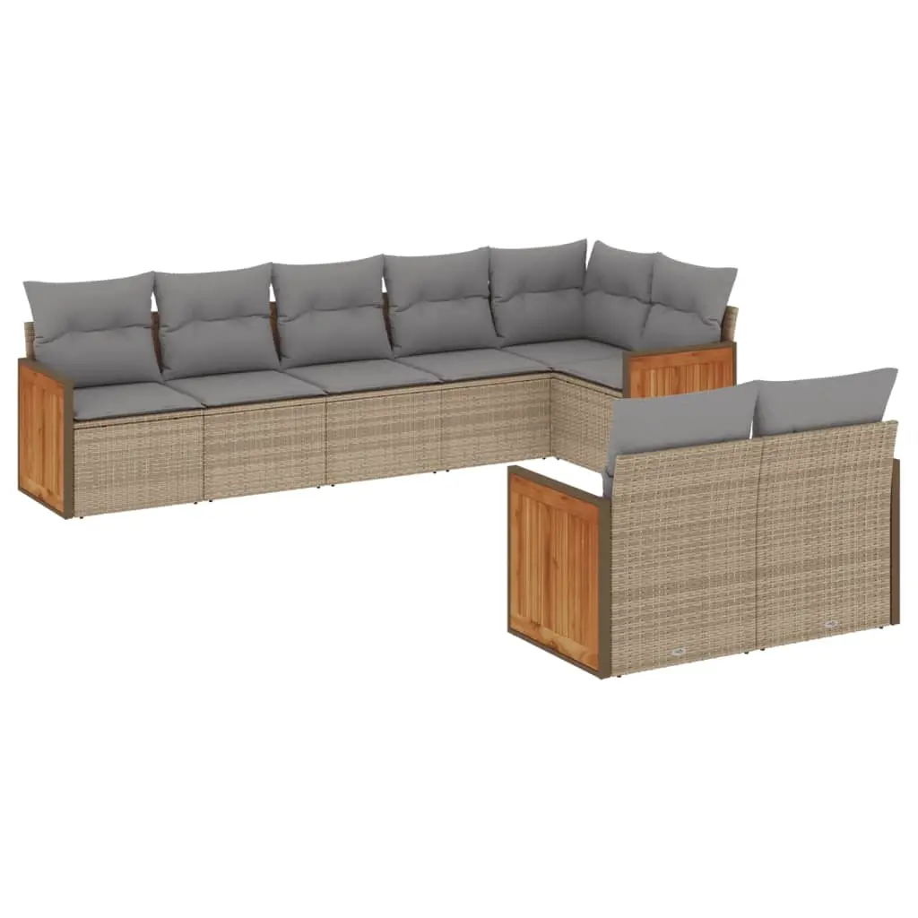 8 Piece Garden Sofa Set with Cushions Beige Poly Rattan 3227830 - Furniture