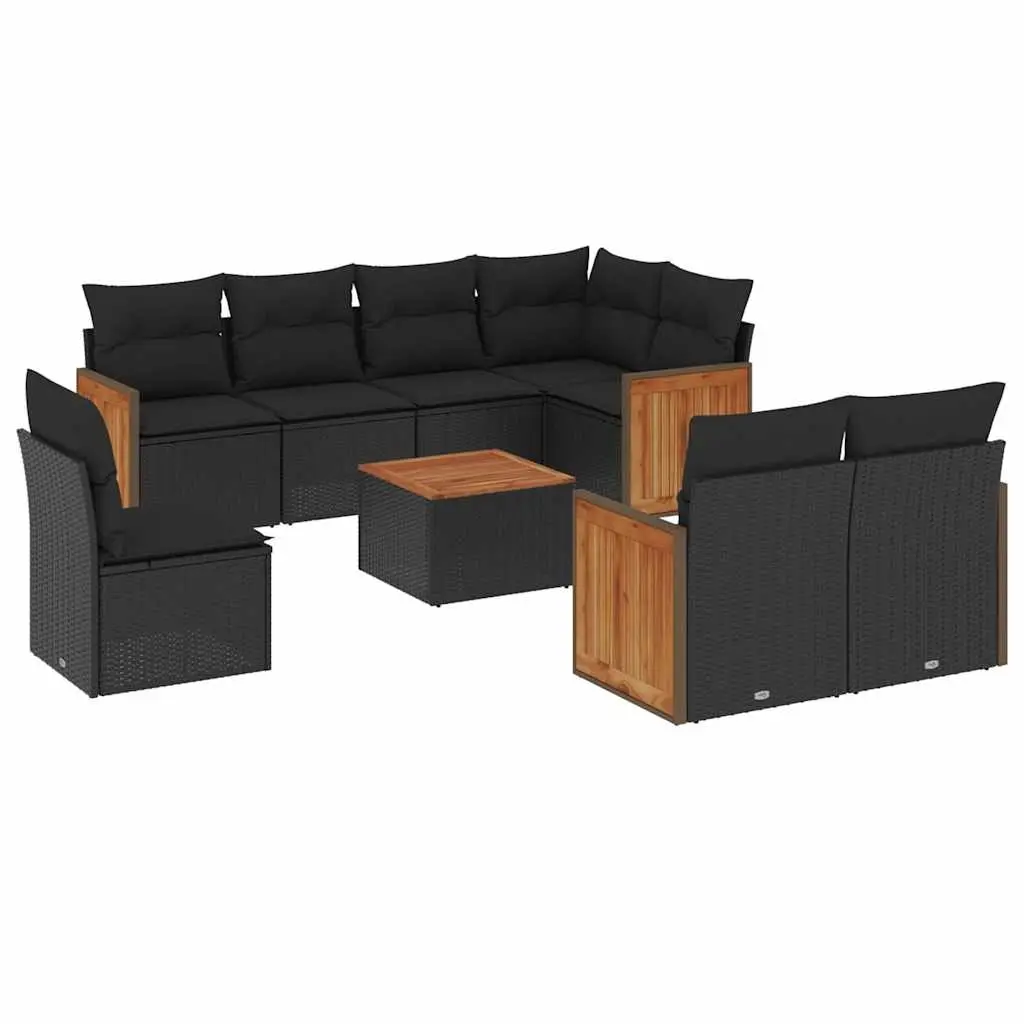 9 Piece Garden Sofa Set with Cushions Black Poly Rattan 3227847 - Furniture