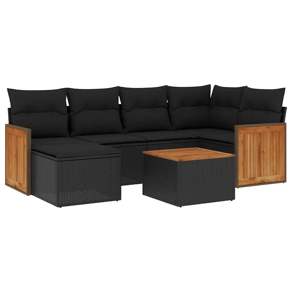 7 Piece Garden Sofa Set with Cushions Black Poly Rattan 3227861 - Furniture