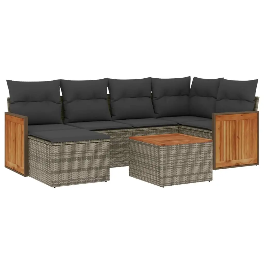 7 Piece Garden Sofa Set with Cushions Grey Poly Rattan 3227866 - Furniture