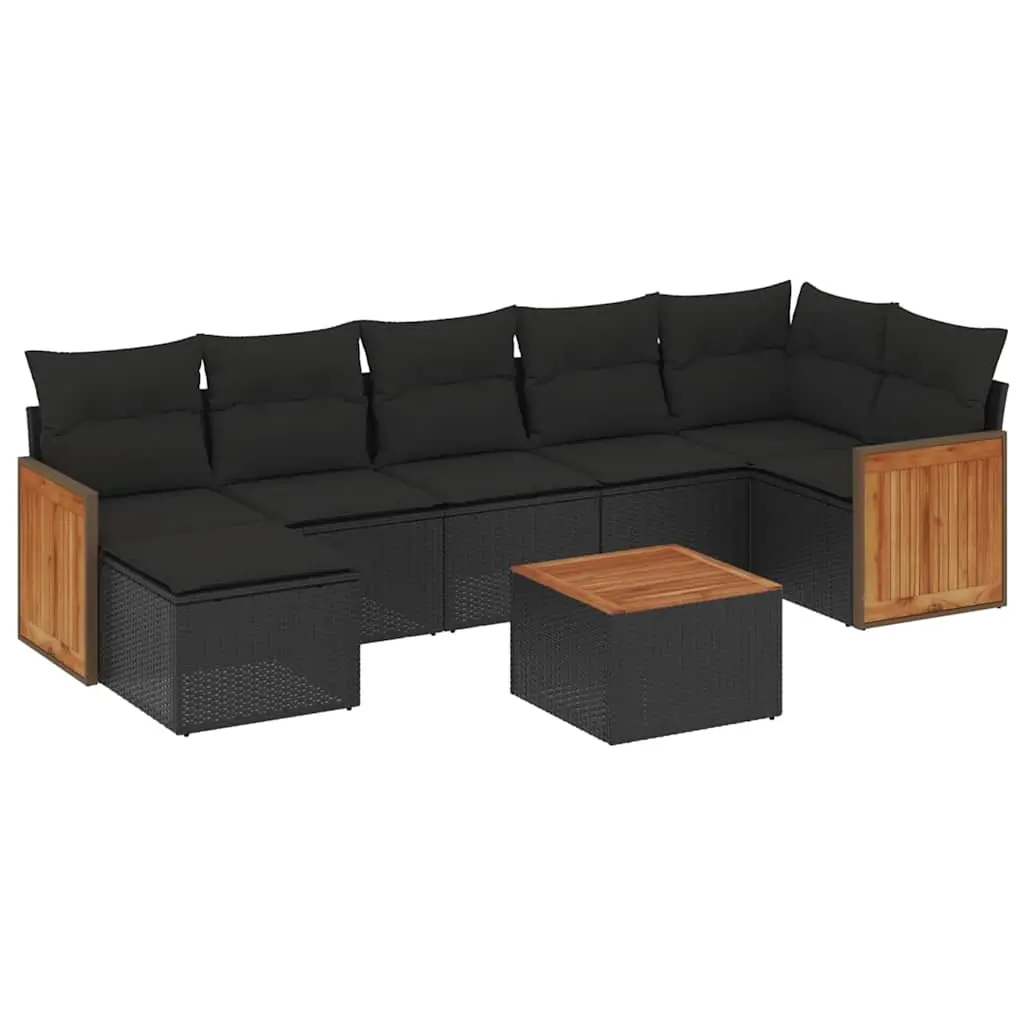 8 Piece Garden Sofa Set with Cushions Black Poly Rattan 3227875 - Furniture