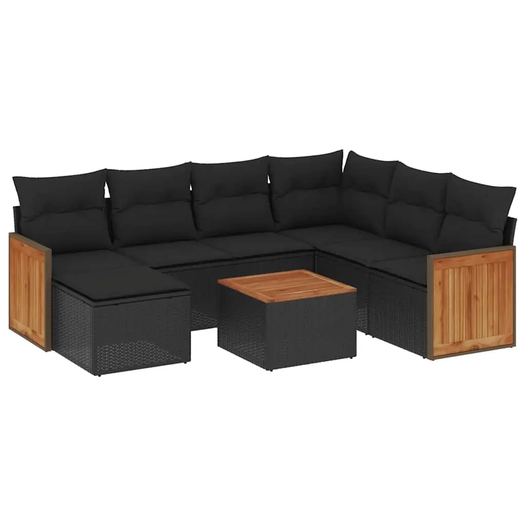 8 Piece Garden Sofa Set with Cushions Black Poly Rattan 3227889 - Furniture
