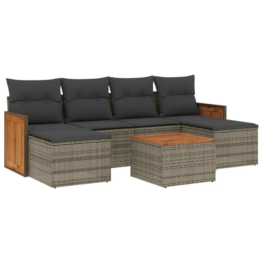 7 Piece Garden Sofa Set with Cushions Grey Poly Rattan 3227908 - Furniture