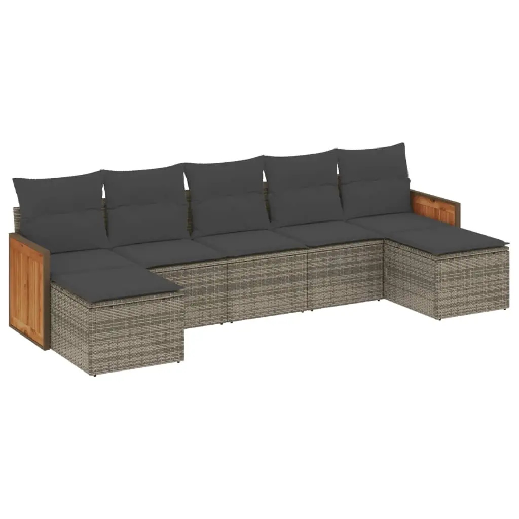 7 Piece Garden Sofa Set with Cushions Grey Poly Rattan 3227915 - Furniture