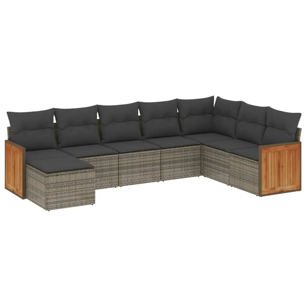 8 Piece Garden Sofa Set with Cushions Grey Poly Rattan 3227929 - Furniture