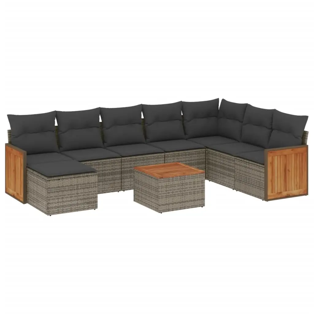 9 Piece Garden Sofa Set with Cushions Grey Poly Rattan 3227936 - Furniture