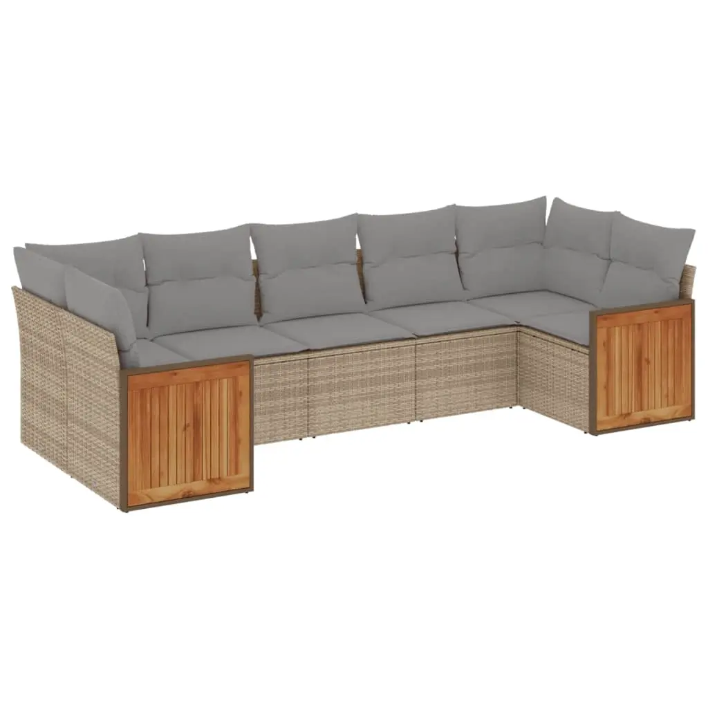 7 Piece Garden Sofa Set with Cushions Beige Poly Rattan 3227949 - Furniture