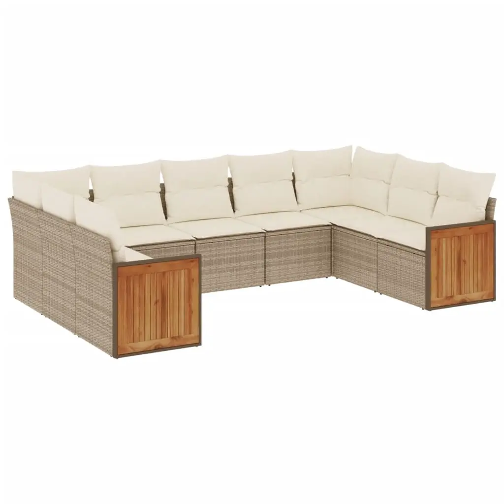 9 Piece Garden Sofa Set with Cushions Grey Poly Rattan 3227957 - Furniture