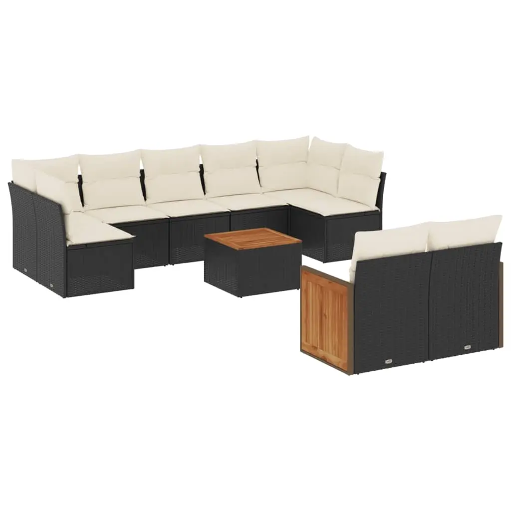 10 Piece Garden Sofa Set with Cushions Black Poly Rattan 3227974 - Furniture