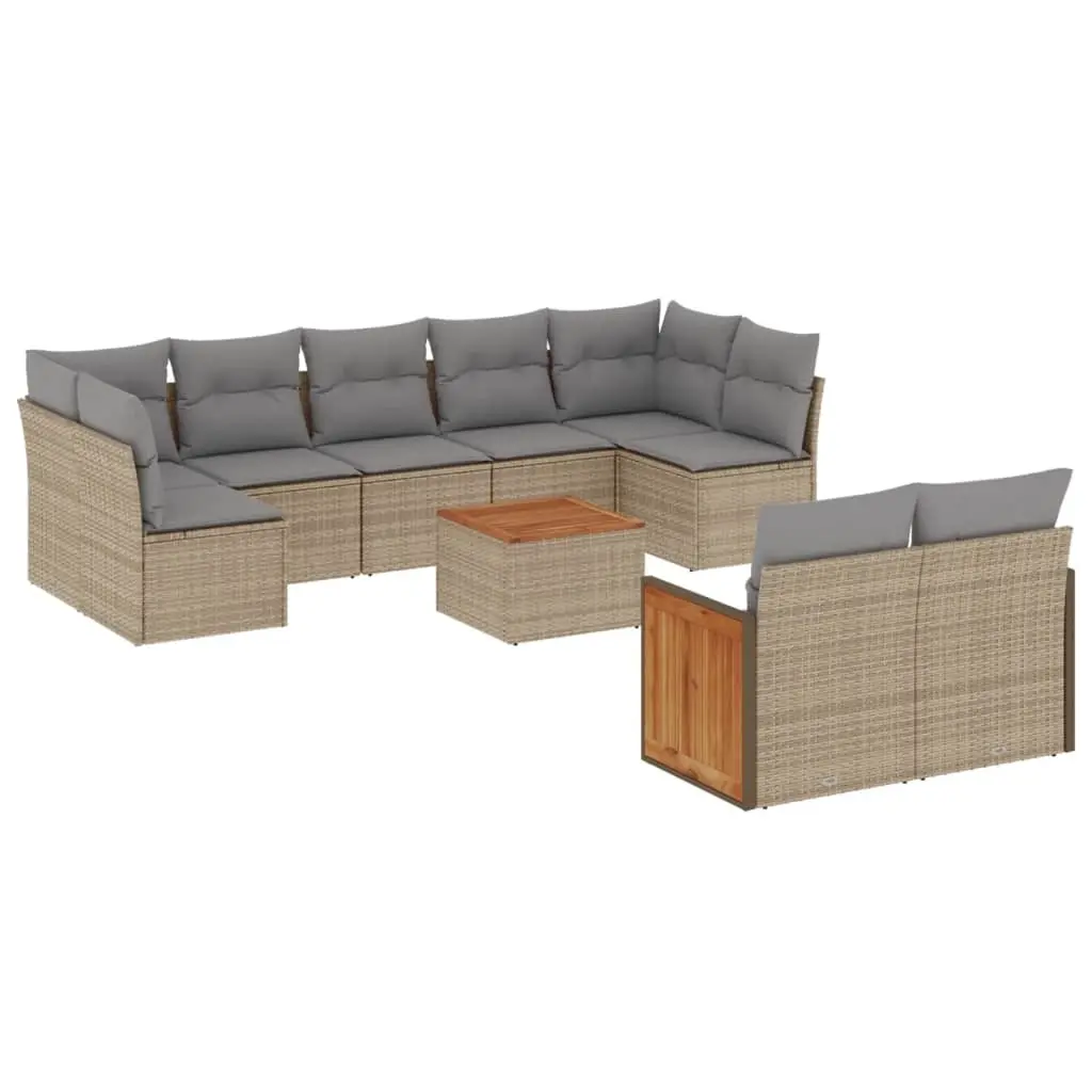 10 Piece Garden Sofa Set with Cushions Beige Poly Rattan 3227977 - Furniture