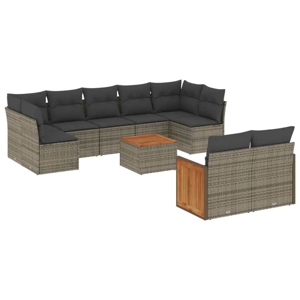 10 Piece Garden Sofa Set with Cushions Grey Poly Rattan 3227978 - Furniture