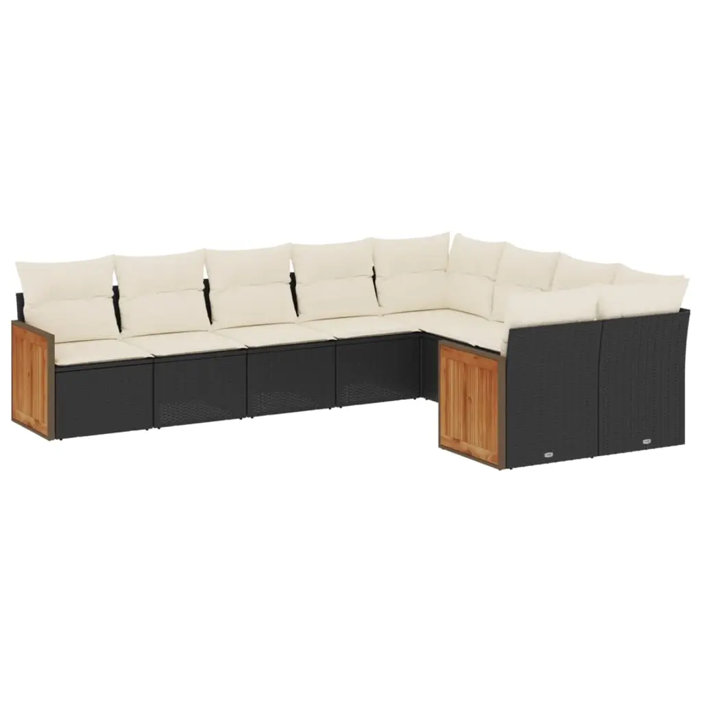 9 Piece Garden Sofa Set with Cushions Black Poly Rattan 3227981 - Furniture