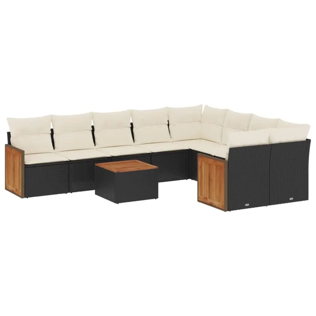 10 Piece Garden Sofa Set with Cushions Black Poly Rattan 3227988 - Furniture