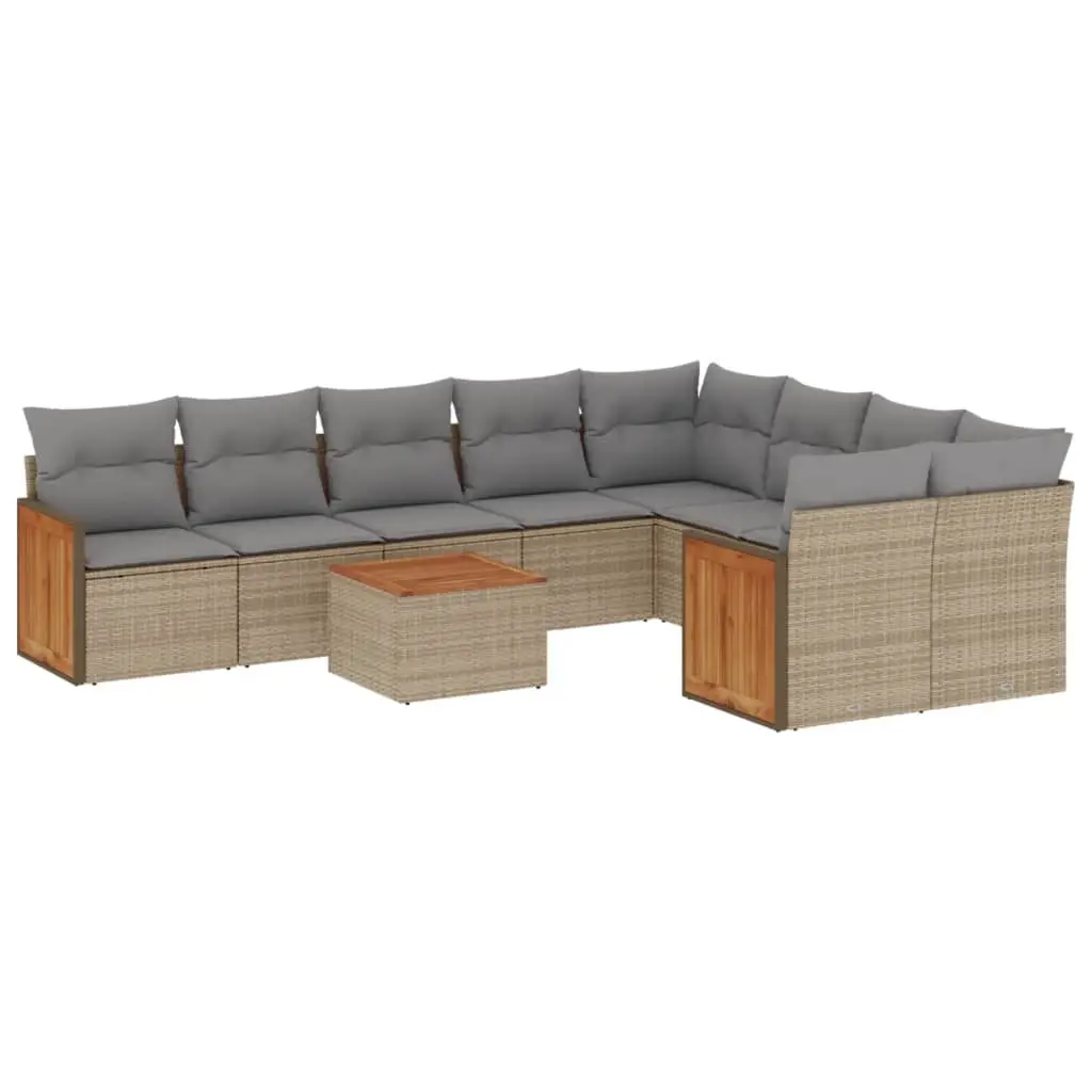 10 Piece Garden Sofa Set with Cushions Beige Poly Rattan 3227991 - Furniture