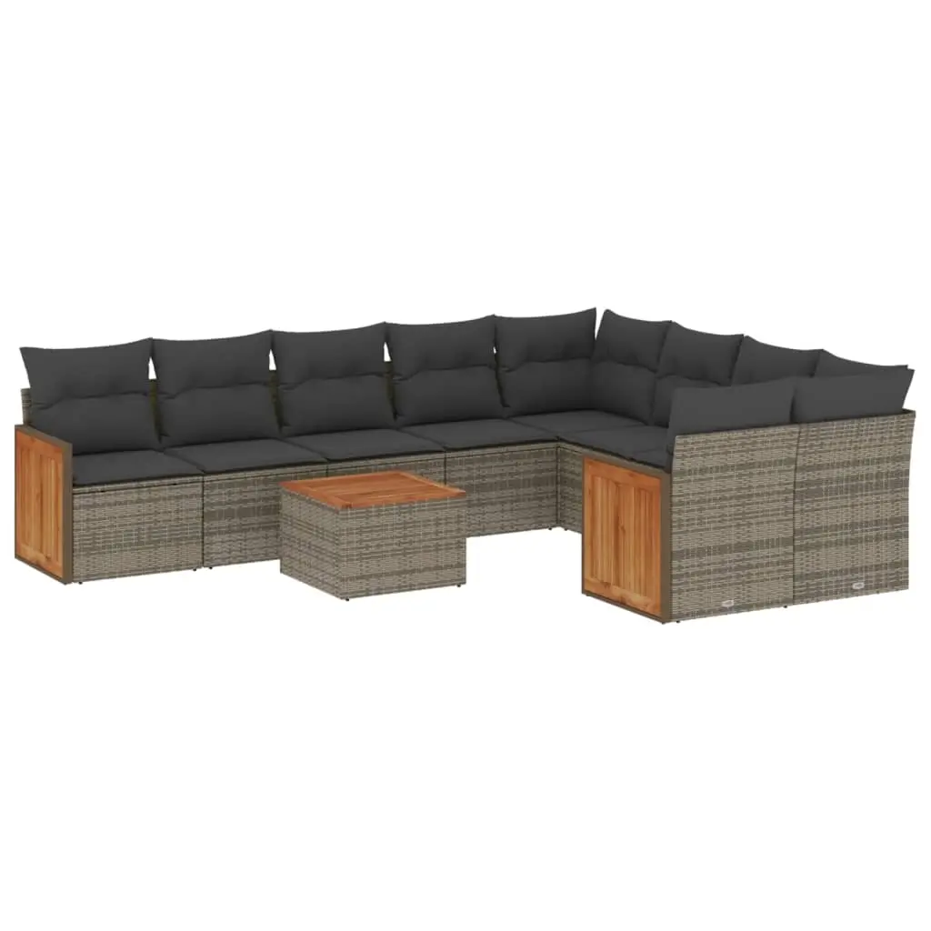 10 Piece Garden Sofa Set with Cushions Grey Poly Rattan 3227992 - Furniture