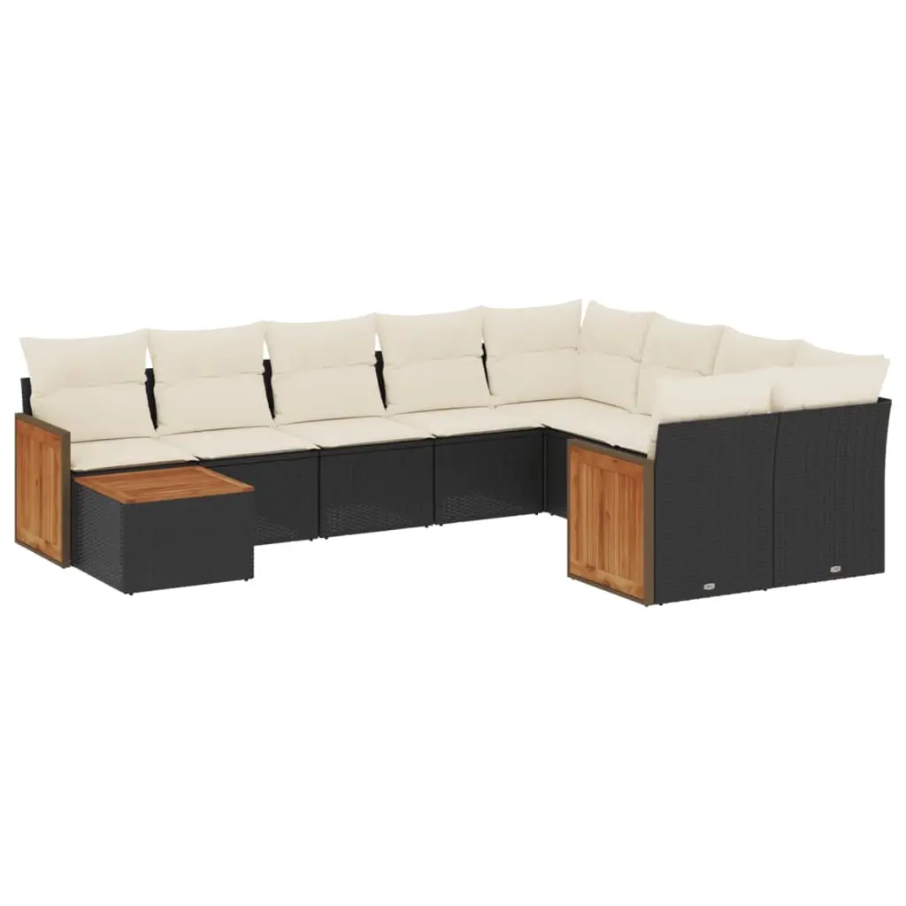 10 Piece Garden Sofa Set with Cushions Black Poly Rattan 3227995 - Furniture