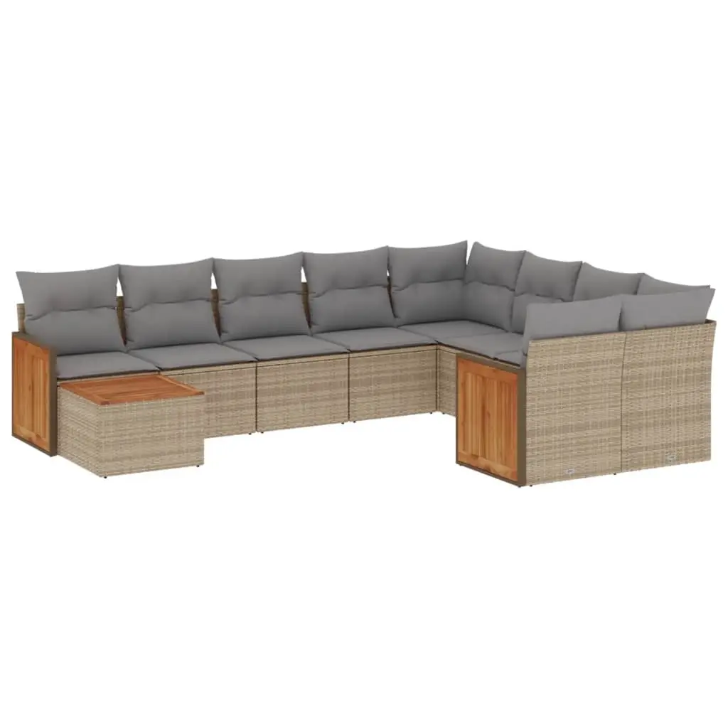10 Piece Garden Sofa Set with Cushions Beige Poly Rattan 3227998 - Furniture