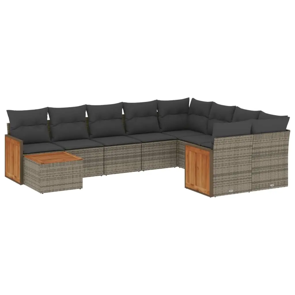 10 Piece Garden Sofa Set with Cushions Grey Poly Rattan 3227999 - Furniture