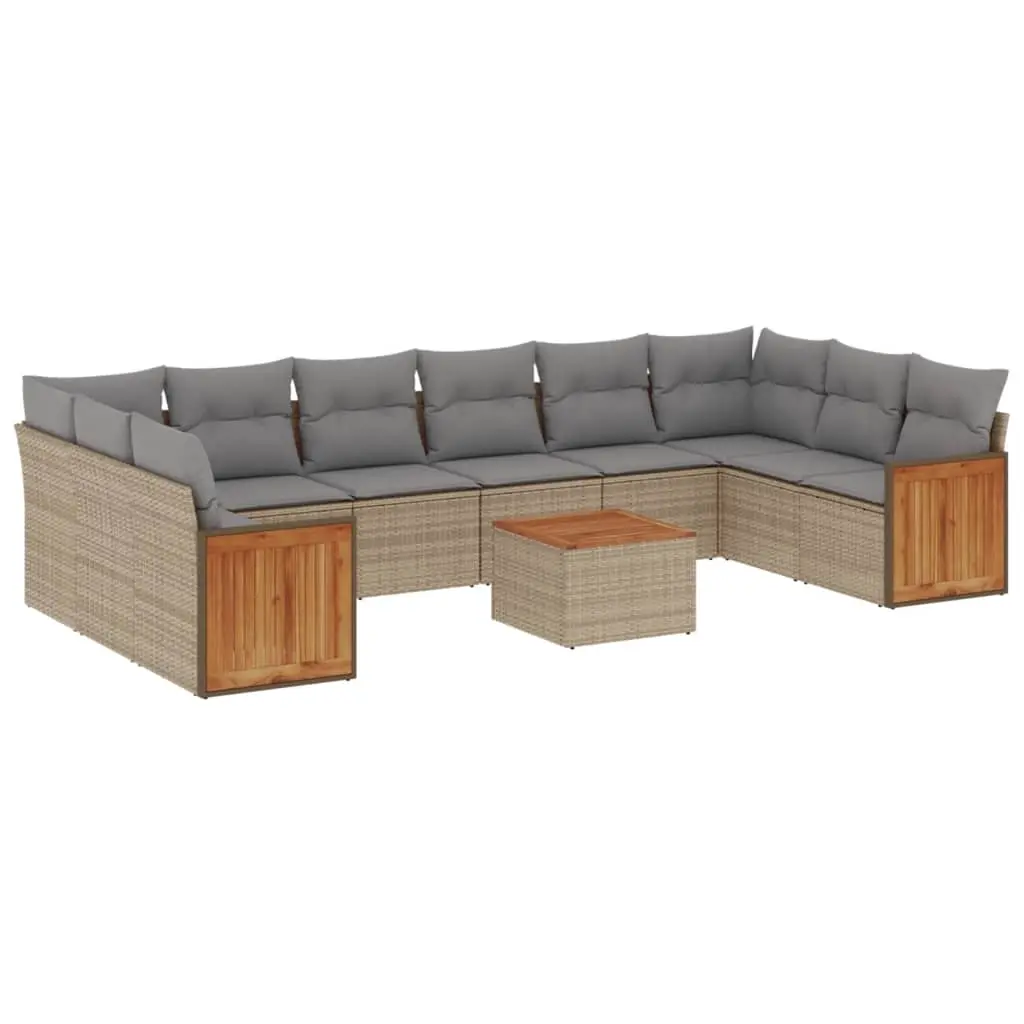 11 Piece Garden Sofa Set with Cushions Beige Poly Rattan 3228012 - Furniture