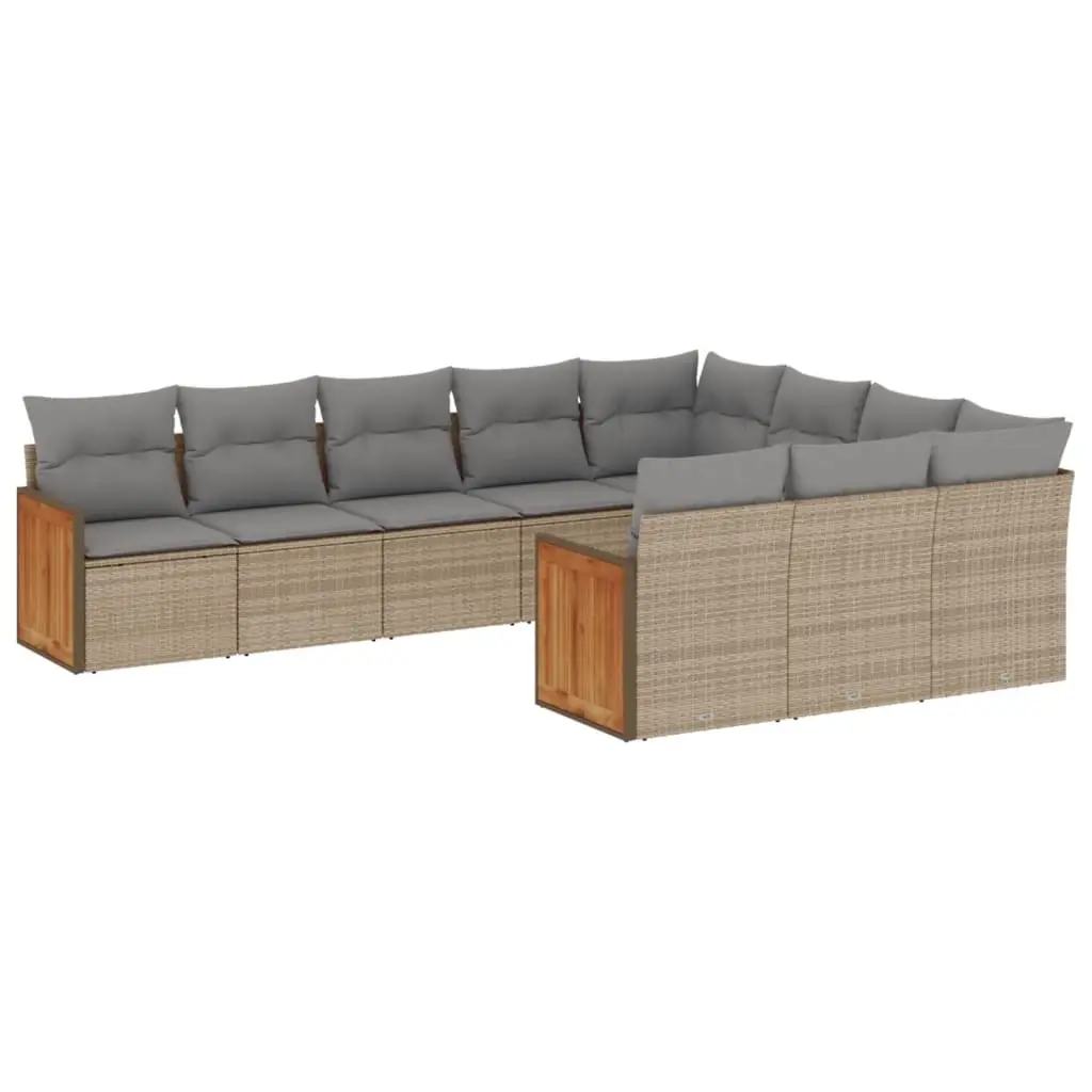 10 Piece Garden Sofa Set with Cushions Beige Poly Rattan 3228019 - Furniture