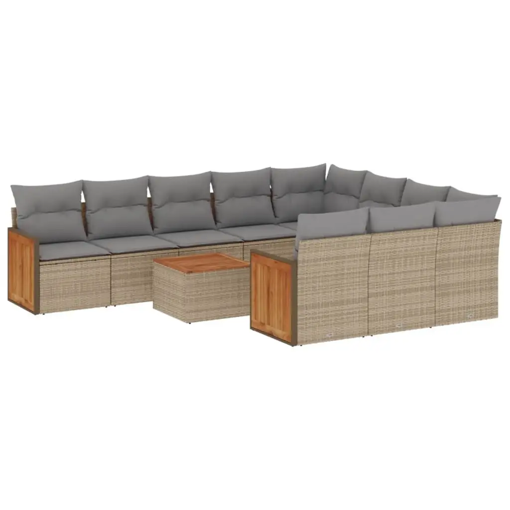 11 Piece Garden Sofa Set with Cushions Beige Poly Rattan 3228026 - Furniture
